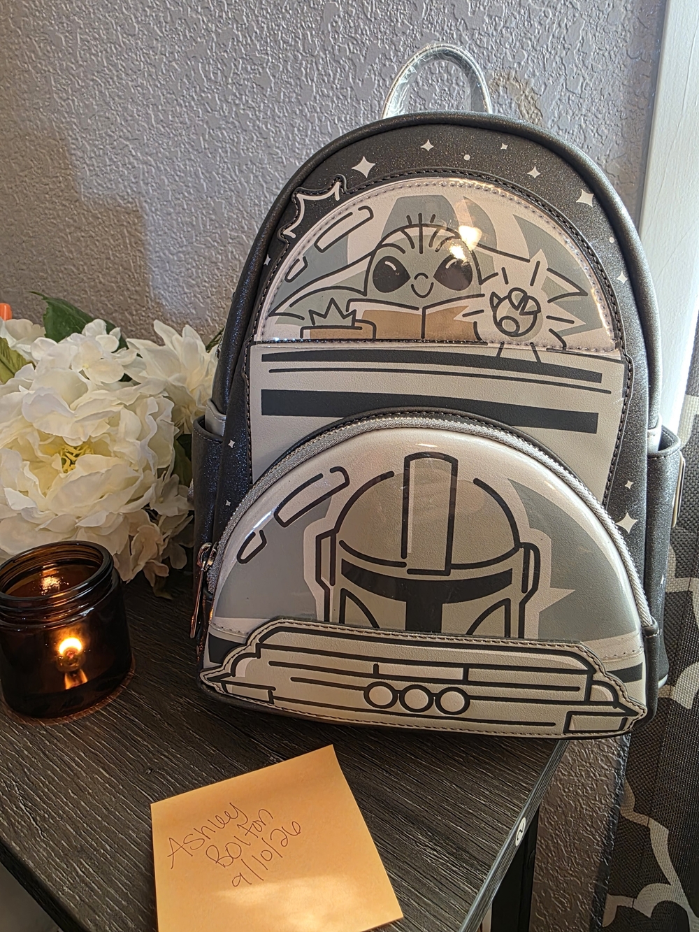Star Wars The Mandalorian Gray Mini Backpack - Icon Print Glow In The Dark